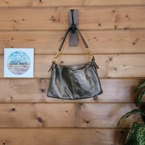 Andre Oliver 💜 Vintage Leather Shoulder Bag‎ Purse Metallic Bronze Gold Emboss